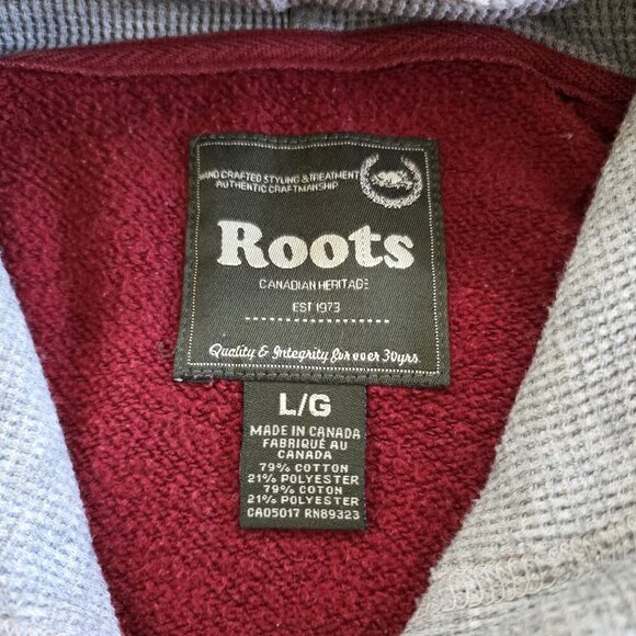 Roots Hoodie Men L Red LS 2 Way Zip Pockets Maple Leaf Beaver Embroidery Canada - Picture 6 of 15